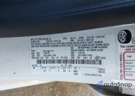 2018 Ford Fiesta Se z USA, uszkodzony, nr VIN 3FADP4EJ3JM143695